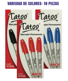 CAJA DE MARCADORES TATOO NEGRO 10 UNI. FX20