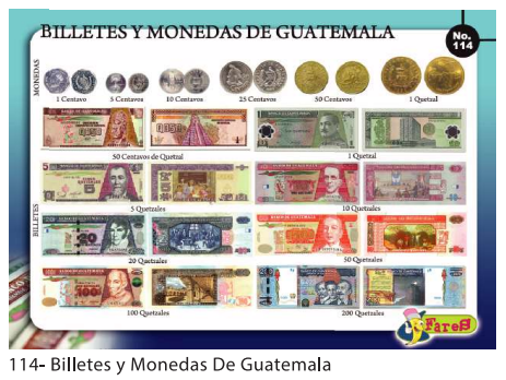 [F114] LAMINAS EDUCATIVAS BILLETES Y MONEDAS DE GUATEMALA