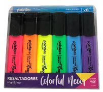 [HL-220] RESALTADOR NEON POINTER PUNTA BISELADA 6PZC.